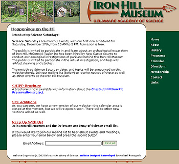 Delaware Academy of Science, Iron Hill Museum Website Design Review